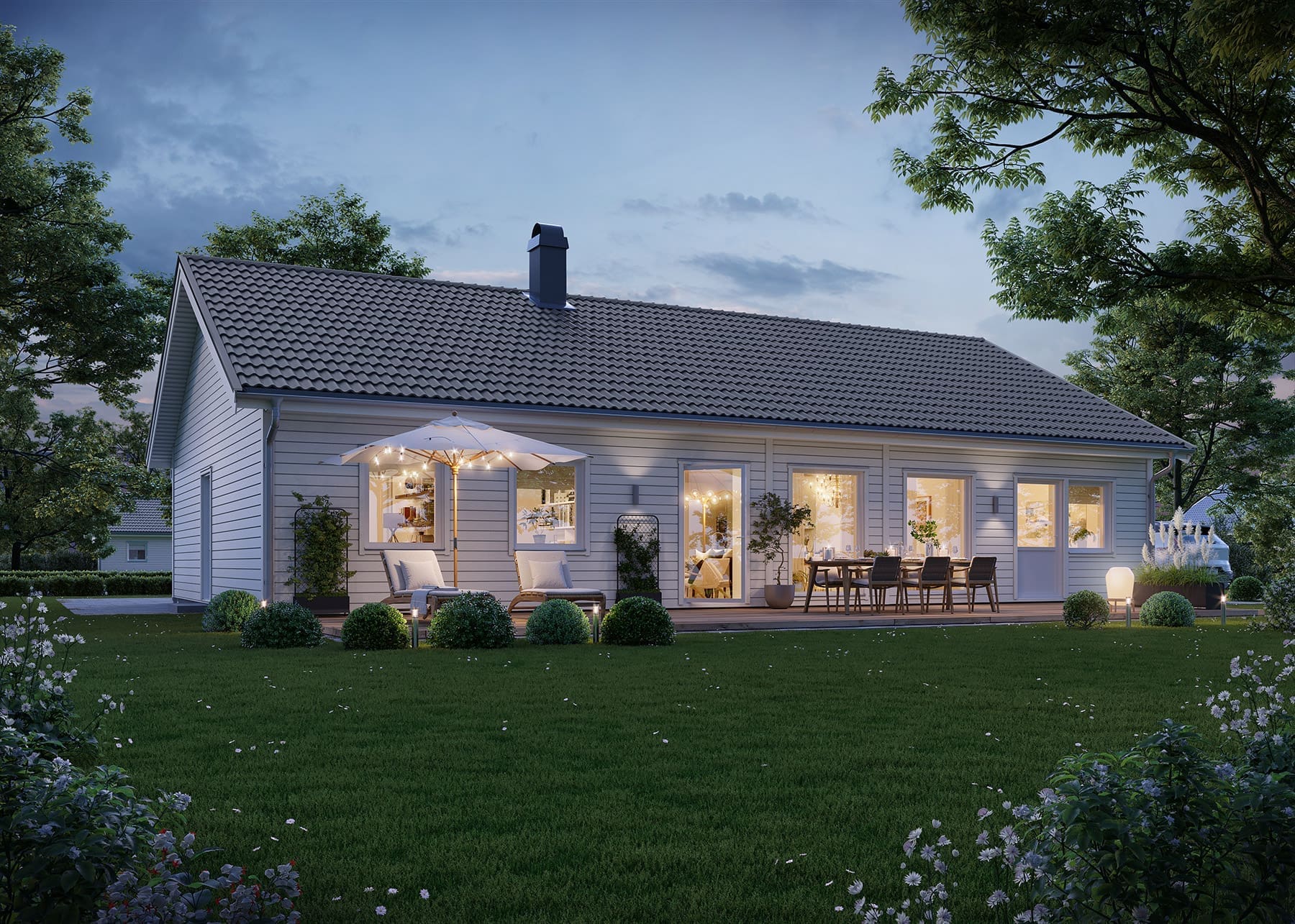 Eksjöhus Prio 143 i modernt utförande, ett av våra två visningshus på Husknuten i Göteborg